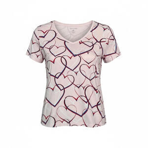 Tommy Hilfiger Tshirt Womens 1X Pink Heart Print VNeck Short Sleeve Cotton